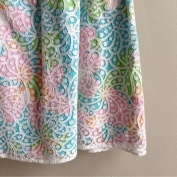 Lilly Pulitzer Morrison Lace Overlay Sleeveless Dress Cutout Back Pink Blue Sz 8 - Picture 6 of 14